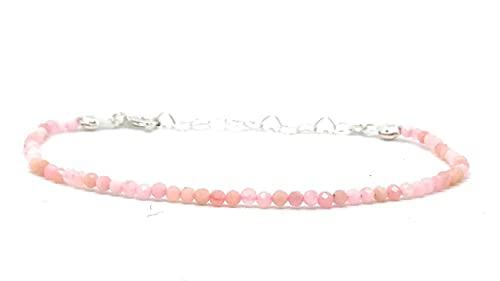 Bracciale opale rosa pietra naturale 2 mm di spessore argento sterling regolabile da 16 mm a 19 mm
