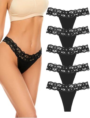 VOENXE Slip Perizoma da Donna in Pizzo,Senza Cuciture Tanga,Mutande Invisibili Brasiliana Microfibra Intimo Mutandine, Perizomi Mutanda Invisibile,String Thong Elasticizzato Culotte,Pacco da 5
