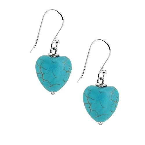 Orecchini a Forma di cuore da Donna - Perle di pietre preziose naturali da 15 mm con orecchini a gancio in argento 925 (Turchese blu)