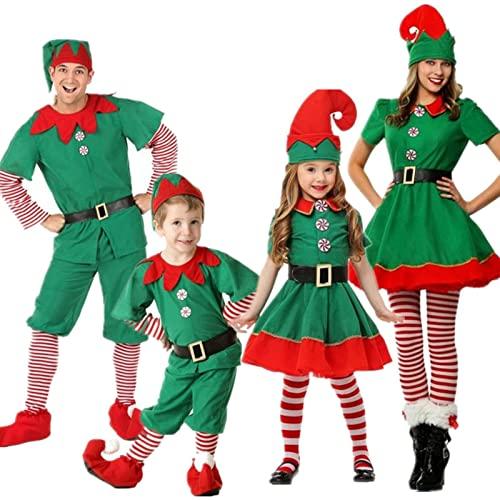 Generico Natale Set Famiglia Costumi Bambina Costume da Vestito Famiglia Costume Elfo Bambino Costume Elfo Donna Bambini Uomo Vestito Elfo Carnevale Costume Natale Feste di Natale Bimbo
