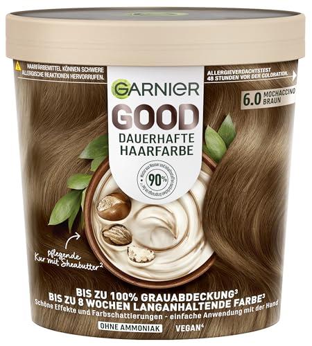 Garnier GOOD Colore permanente per capelli 6.0 Mochaccino Marrone - Colorazione senza ammoniaca, fino al 100% copertura grigia, 1 pezzo.