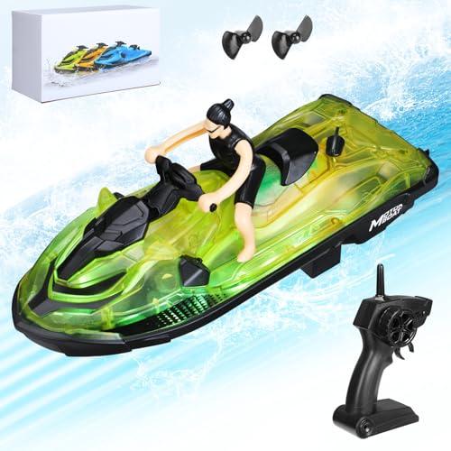 Achort Barca telecomandata, barca radiocomandata con luce LED, 2,4 GHz Speedboat RC Barche da corsa con 3 batterie, autoregolamentazione RC per piscine e laghi