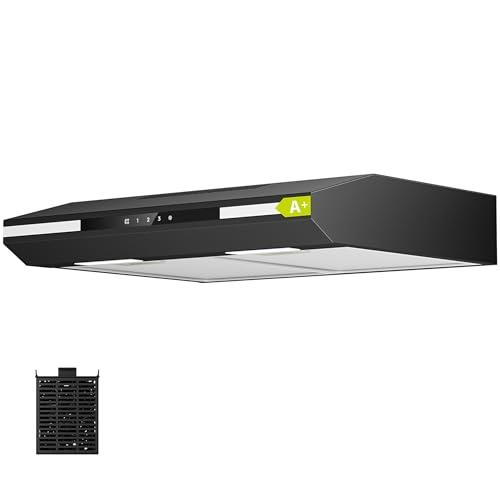 CIARRA CBCB6921 Cappa Aspirante 60cm Classe A+, 3 Velocità 300m³/h, Ricircolo ed Espulsione, Touch Screen Luce Ambientale Extra Cappa Sottopensile Nero con Filtro Carbone CBCF011