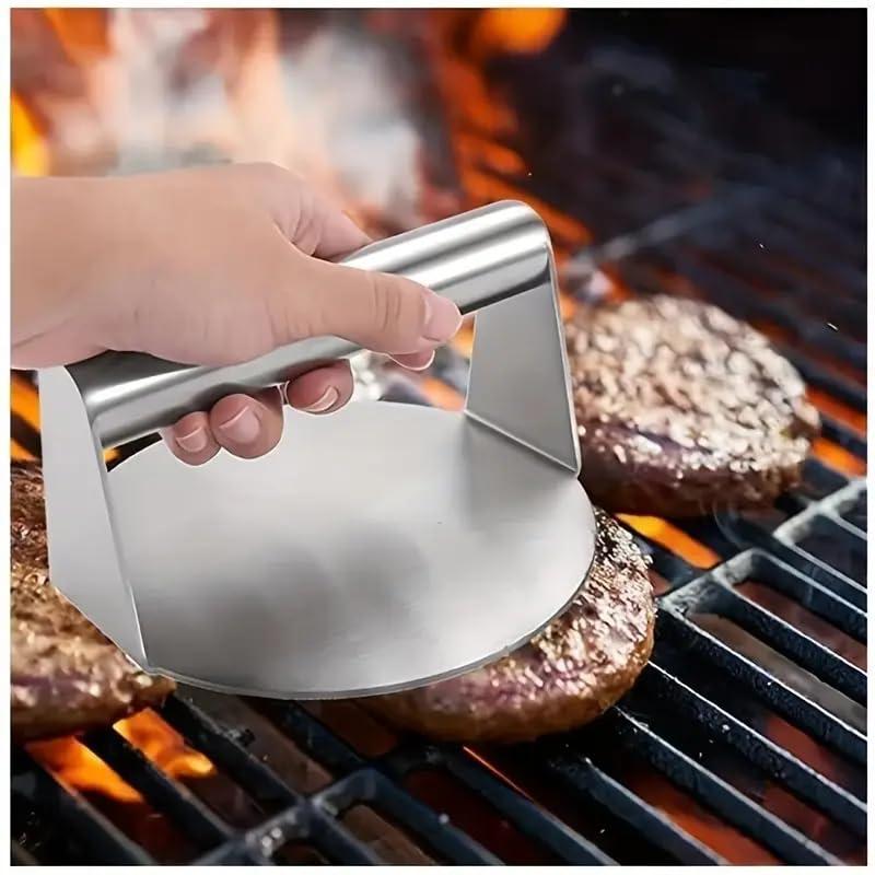Smash - Pressa per hamburger Essential, in acciaio inox, antiaderente, per hamburger e tortine per piastra piatta, utensile da cucina rotondo per barbecue, 14 cm