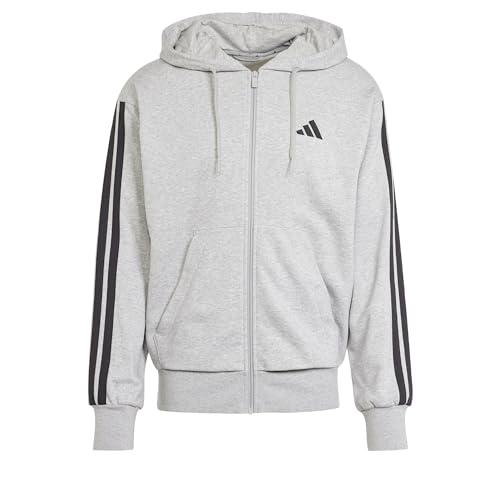 adidas Homme Essential Three Stripes French Terry Fullzip Hoodie, Medium Grey Heather/Black, M