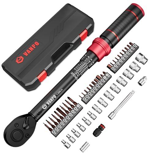VANPO Chiave Dinamometrica 1/4”, 1-25Nm Bici e Moto Chiave Dinamometrica Set, 49 Pezzi Chiavi Dinamometriche Kit di Manutenzione con 1/4