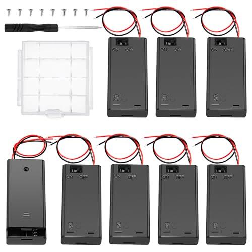 8 Pezzi 2x AA 3V Supporto Batteria con Interruttore On/Off, KUOQIY 3V Custodia per Batterie AA in Plastica con Cavi, AA Porta Batterie, con Custodia Batteria in Plastica e Cacciaviti e Viti