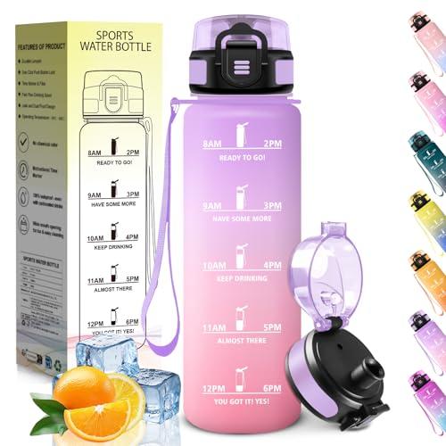 HoneyHolly Borraccia 1 Litro, A Prova di Perdite, Borracce Palestra, senza BPA, Borraccia Motivazionale, Indicatore del Tempo, Bottiglia Acqua per Palestra, Ciclismo, Ufficio, Esterno, Borracce