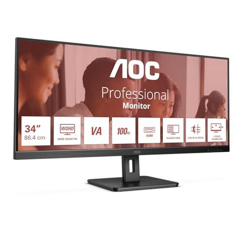 AOC U34E2M - Monitor WQHD da 34 pollici, 100 Hz, 4 ms, sincronizzazione adattiva (3440x1440, HDMI, DisplayPort), colore nero