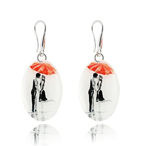 Orecchini Pendenti Ovale o Rotondo Fiore Ispirazione Design Delicati Romantico ; Gioielli per Donne (Stile 26 - Bianco e Rosa Nero)