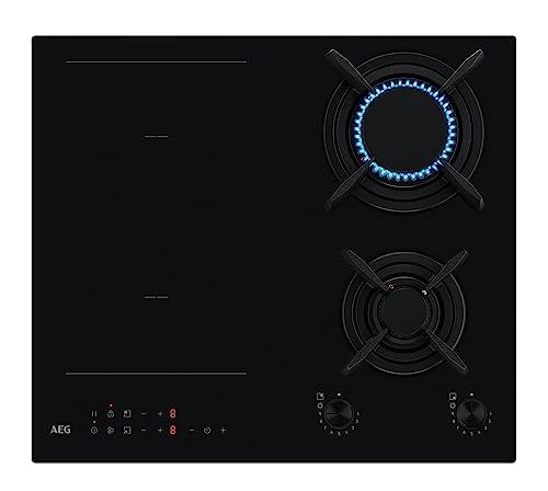 AEG Serie 8000 Piano Cottura Misto Gas & Induzione 4 Fuochi da Incasso HF704163NB, 60 cm Funzione Bridge, Fiamma StepPower, 590x520 mm, Griglia in Ghisa, Nero