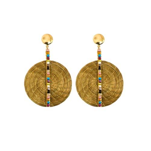 VERA NAVARRO - Orecchini Mandala in Oro Vegetale con Cristalli - Ø 40 mm - Fatto a Mano 100% Naturale - Gioielli Artigianali - Disegno Esclusivo