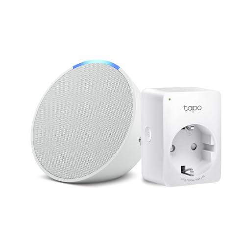 Echo Pop | Bianco ghiaccio + TP-Link Tapo Presa intelligente, compatibile con Alexa - Kit di base per Casa Intelligente