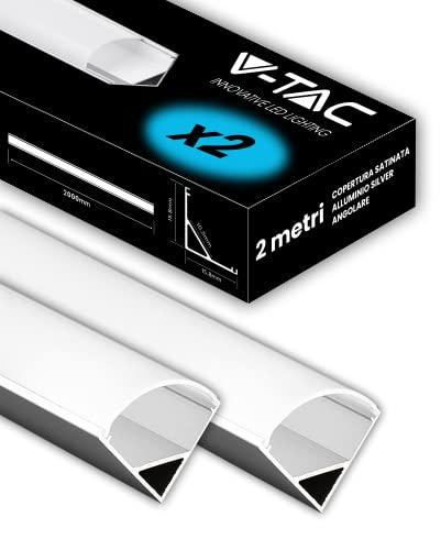 V-TAC 2x Profili Angolari da 2 METRI per Strisce Led - (4 Metri Totali) - Profili per Strisce LED in Alluminio con Copertura Satinata - Colore Argento - Angoli 21,3 x 15,8 mm