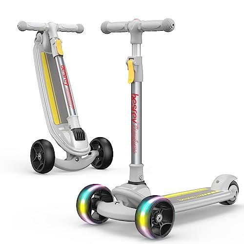 besrey Monopattino per Bambini da 2-8 anni,Monopattino Piegevole a 3 Ruote per Bambino e Bambina con LED,Regolabile Altezza