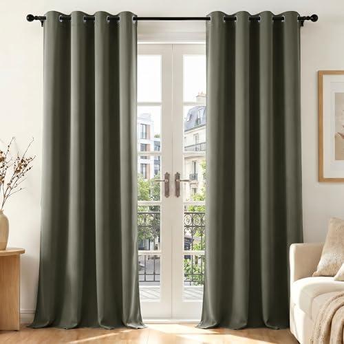 Deconovo Tende Oscuranti per Interni con Occhielli, 2 Pannelli 140x260 cm, Tende Termiche Isolanti per Camera da Letto e Soggiorno, Drappeggio Morbido ed Elegante, Grigio Oliva