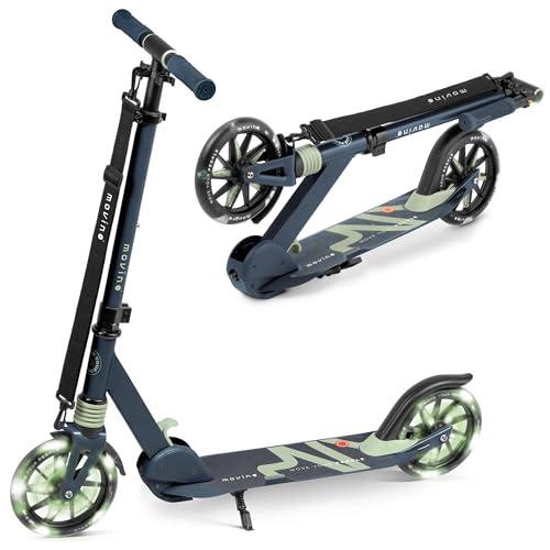 Movino Monopattino Urbano per Bambini e Adulti - Pieghevole - Scooter con Ruote LED Grandi 180 mm - Manubrio Regolabile - fino a 100 kg - City Light Petrol Blue Olive