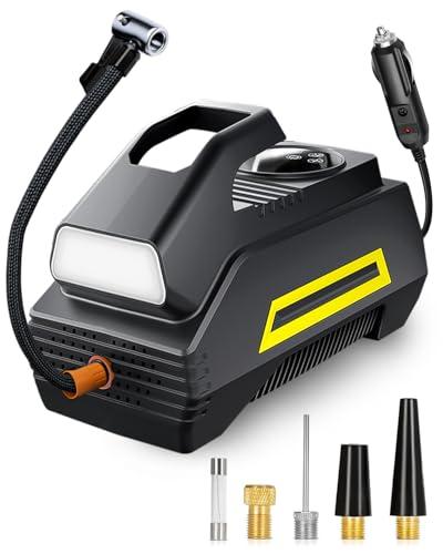 motomoyo Compressore Aria 12V Portatile per Auto, Gonfiatore Pneumatici con Arresto Automatico, Display LCD e Luce LED, Portata 35L/Min, Cavo 2.8m per Auto, Moto, Bici