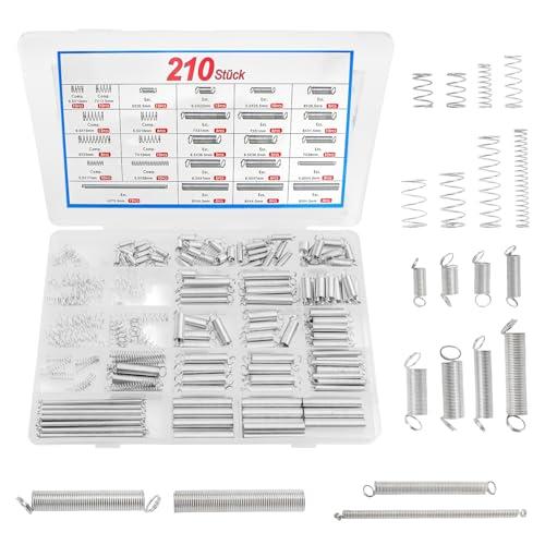 210 Pz Kit assortimento molle a compressione, piccole molle a trazione, trazioni, mMolle in acciaio inossidabile, Molla compressione per riparazione fai da te e riparazioni auto (20 misure)