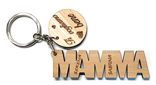 Portachiavi in legno personalizzato scritta Mamma Ti voglio bene con i nomi dei figli - Festa della mamma - regalo speciale