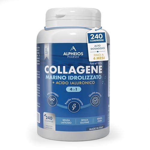 Collagene Marino con Acido Ialuronico - 240 Compresse 2400mg di Collagene Idrolizzato, Integratore con Biotina + Zinco + Selenio + Vitamina C + Coenzima Q10 per Pelle, Capelli, Unghie e Articolazioni