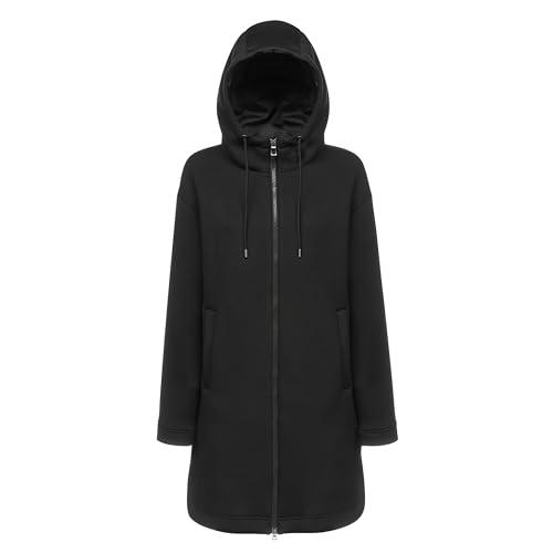 Geox W Sweater Long+Hood Felpa, Nero, XL Donna