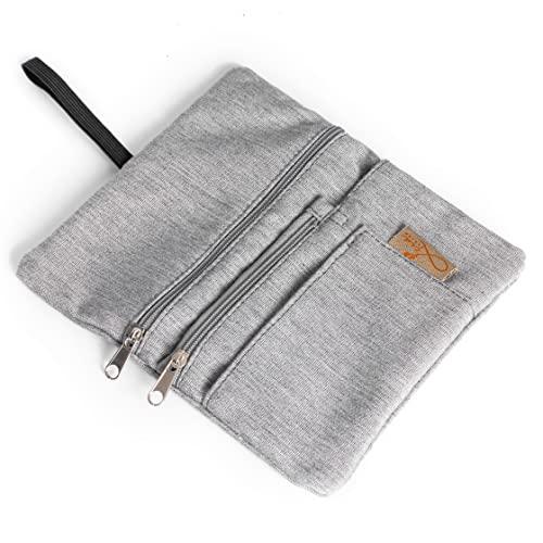 Porta Tabacco Cartine e Filtri Idrorepellente Cucito a Mano - Astuccio Portatabacco in Tessuto con cerniera extra, Porta Tabacco Donna - Porta Tabacco Uomo (Grigio - Grigio Chiaro)
