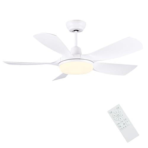 Newday Ventilatore da Soffitto con Luce e Telecomando Bianco, 106cm Ventilatore da Soffitto con Lampada Dimmerabile, Pale da Soffitto Silenzioso con Motore DC 3 Timer 6 Velocità Funzione di Memoria