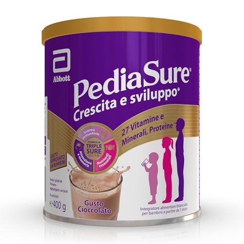 PEDIASURE Crescita e Sviluppo, Integratore Alimentare per Bambini da un anno in su, Multivitaminico con 27 Vitamine e Minerali e Proteine, Confezione 400g, gusto Cioccolato