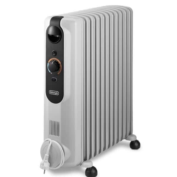 De'Longhi RadiaS Easytronic TRRS1225, Radiatore Elettrico a Olio, Risparmia Energia, 12 Alette per Stanze fino a 75m³, 3 Zone Riscaldamento, Termostato di Sicurezza, Antigelo, Grigio