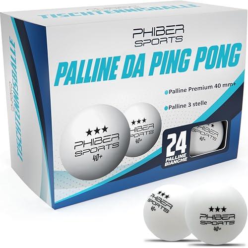 PHIBER-Sports Palle da Ping-Pong Premium 3 Stelle [24 Pezzi] - Caratteristiche di Gioco perfette - Ideale per Principianti, Famiglie e Professionisti