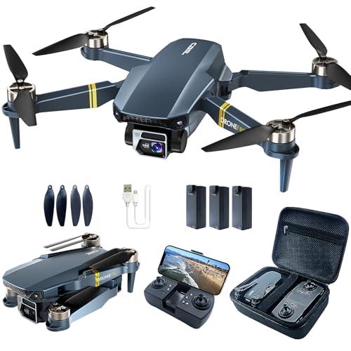Drone con telecamera 4K HD per principianti - 800 m di portata, 60+ min di volo, WiFi FPV, motore brushless, Auto Hover, Auto Follow (3 batterie)