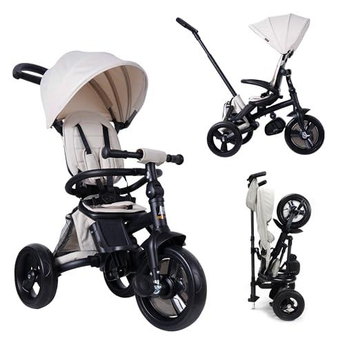 Deryan Explorer Triciclo da 9 Mesi fino a 25 kg – Triciclo per Bambini con Maniglione di Spinta – Sedile Girevole – Tettuccio Estensibile con Protezione Solare - Torrone