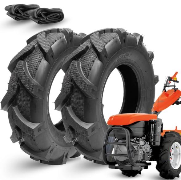 2 Pneumatici 5.00-10 6PR + Camere d’Aria | Kit Gomme Rinforzate per Motozappa, Motocoltivatore e Falciatrice