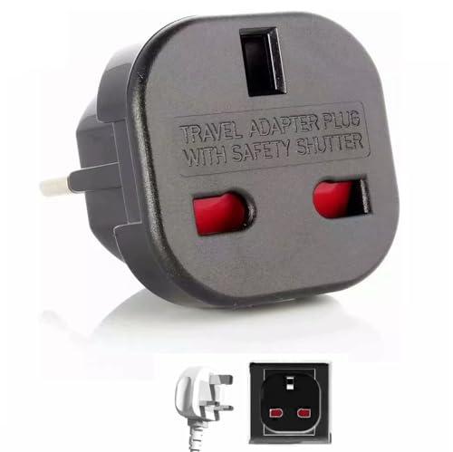 TECHZOCO Adattatore da spina UK a Europeo, adattatore da spina UK a spina europea, adattatore da viaggio UK, adattatore tipo G, adattatore universale da viaggio, 220-240 V, 1 pezzo, nero