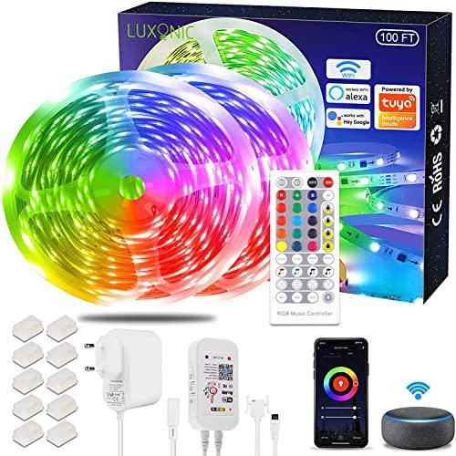 LUXONIC Striscia LED WiFi 30m(2×15m) 24V 5050 RGB, Sincronizzazione Musicale Controllata da APP per Smartphone Controllata, Funziona con Alexa Google Assistant, Strisce LED per Natale, Matrimoni,Feste