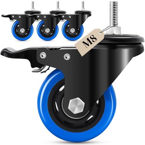 Humagineer 75mm Ruote per Mobili con stelo filettato M8 x 1,25x 25mm, Ruote per Carrello Carichi Pesanti Capacità 540KG, 360 Gradi Rotelle Girevoli con freno Mobili, Barbecue, Carrelli, Trasporto