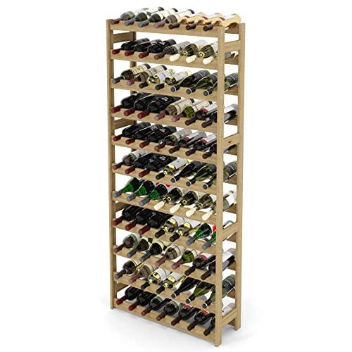 Lenmar Portabottiglie in Legno per Vino - Mensola Cantina Ripiani (Naturale, RW-1-77, 166 x 72,5 x 25, 11 Letti, 77 Bottiglie)