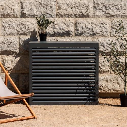 Copertura per climatizzatore e pompa di calore, L - 110 × 56 × 96 cm, protegge dalle intemperie, dallo sporco e dagli urti, garantisce un’eccellente circolazione dell’aria, Grigio antracite