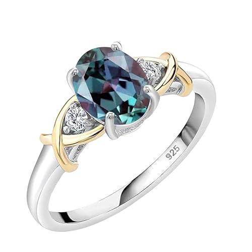 Anello in Alessandrite che cambia colore Gems Vibes, in argento sterling 925, con pietra preziosa, bicolore, per donna, con pietra portafortuna di giugno (oro rosa), taglia 7