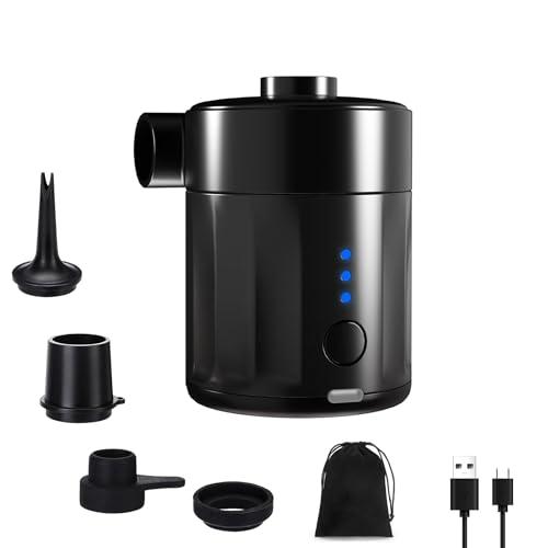 Mojimdo 2025 Versione Pompa Elettrica per Materasso Gonfiatore Ricaricabile Pompa Sottovuoto Portatile 2 in 1, Tiny Pump con 4 Ugelli D'aria e Borsa Conservazione per Campeggio,ad Aria, Piscina