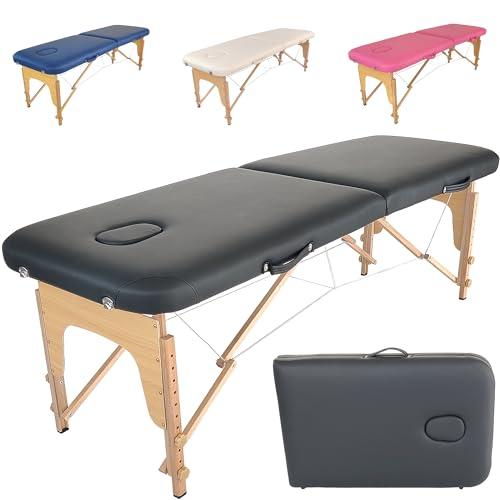 Beltom® LETTINO DA MASSAGGIO BASIC 2 ZONE IN LEGNO PORTATILE PESA SOLO 11,8 KG RICHIUDIBILE + PANNELLO REIKI + ANGOLI ARROTONDATI E RINFORZATI - FISIOTERAPIA ESTETISTA TATTOO TATUAGGI - Nero