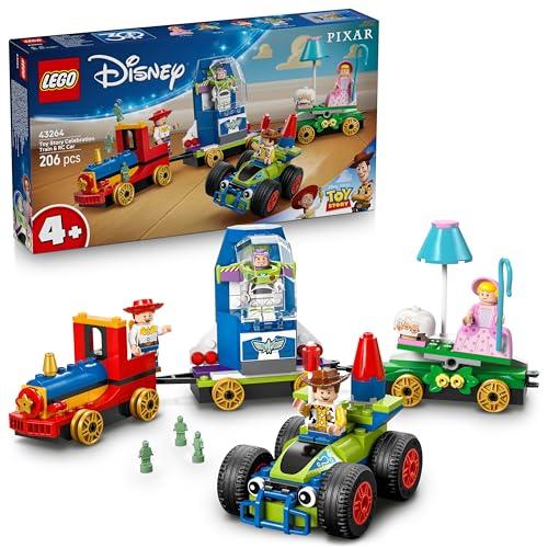 LEGO ǀ Disney e Pixar Toy Story: Treno e Auto RC Celebrativi Giocattolo - con le Minifigure di Woody, Buzz Lightyear, Jessie e Bo Peep - Regalo di Compleanno per Bambini e Bambine da 4 Anni - 43264
