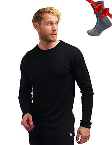 Merino.tech Maglia Termica Lana Merino Uomo - 100% Intimo Termico Lana Merino Uomo Leggero, Medio, Pesante con Calzini (Large, Black 250)