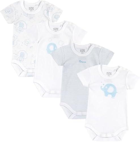 Chicco, Body Neonato e Neonata, Set di 4 Body con Maniche Corte in 100% Cotone, Unisex Bambino e Bambina 0-24 Mesi, Designed in Italy