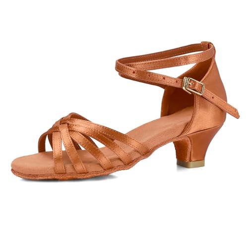 TRIWORIAE - Donna Bambina Scarpe da Ballo Latino/Sala da Ballo/Standard Tacco 4cm Marrone 37 EU