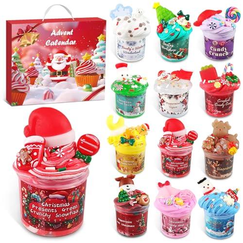 Calendario dell'Avvento per bambini e bambine, sottile, 12 melme, con motivi natalizi e 12 pacchetti con decorazioni di melma, calendario natalizio, conto alla rovescia, per bambini, ragazzi e ragazze