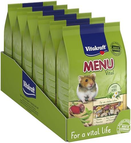 Vitakraft Menu Vital, alimento principale per criceti, con verdura, con noci, con vitamine e minerali essenziali, senza l'aggiunta di zuccheri e cereali (6x 400g)