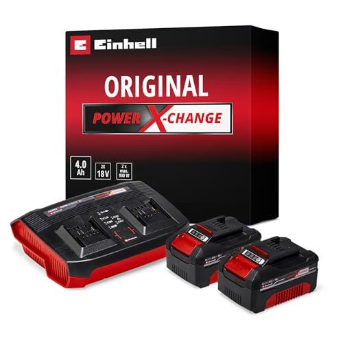 Originale Einhell Starter kit 2 batterie da 4,0 Ah e Twincharger Power X-Change (Li-Ion, 18 V, 75 minuti di ricarica, adatto a tutti i dispositivi Power X-Change)