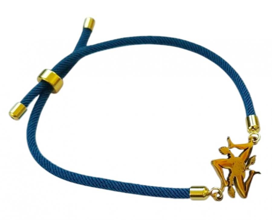 Bracciale Con Trinacria Incisa Sicily in Cordoncino Regolabile con Ciondolo In Acciaio Inox Idea Originale Regalo, Fatto a Mano, Gioielli Siciliani Unisex Sicilia Cordoncino Nylon (Blu)